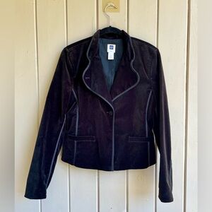 Gap Factory Women's 8 Black Velvet Blazer with Piping Academia Witchy Goth